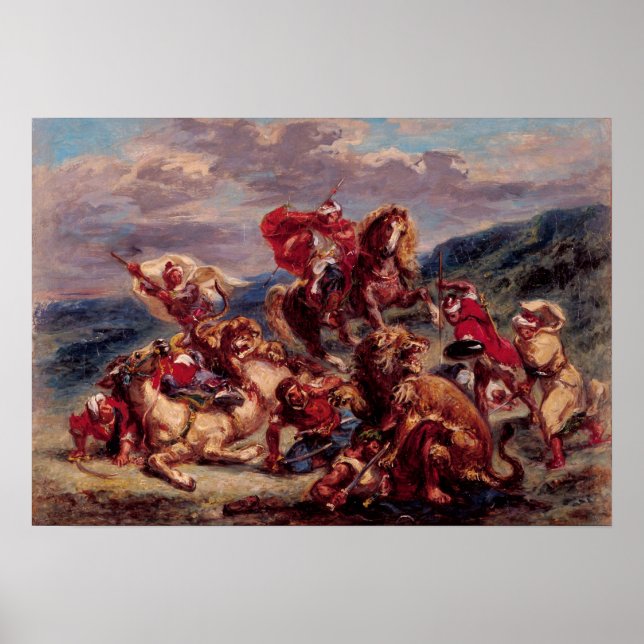 Póster Delacroix - Estudio Sobre La Caza Lowen St Gallen (Frente)