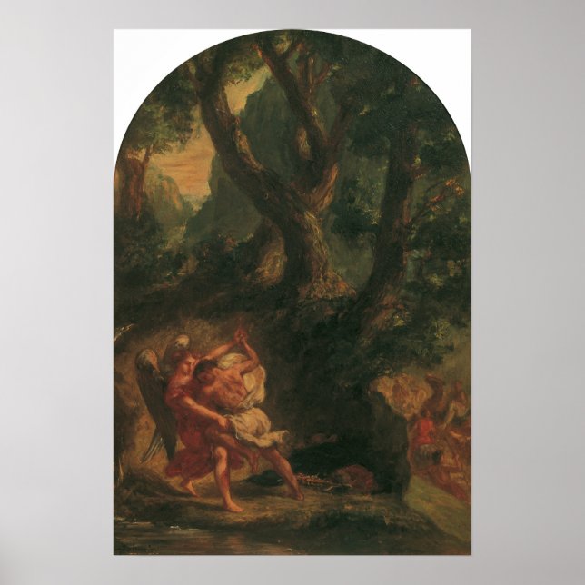 Póster Delacroix - Jacob lucha con el ángel (Frente)