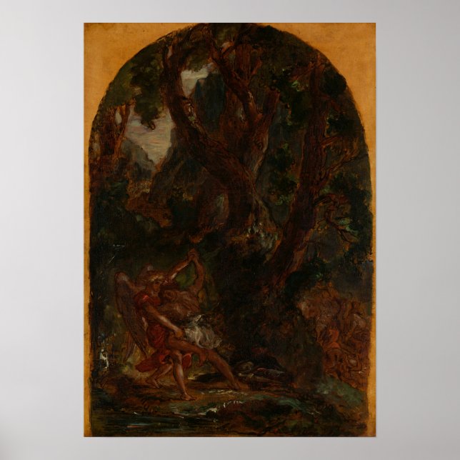 Póster Delacroix - Jacob luchando con el ángel (Frente)