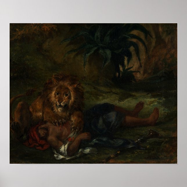 Póster Delacroix - León devorando un árabe 1847 (Frente)