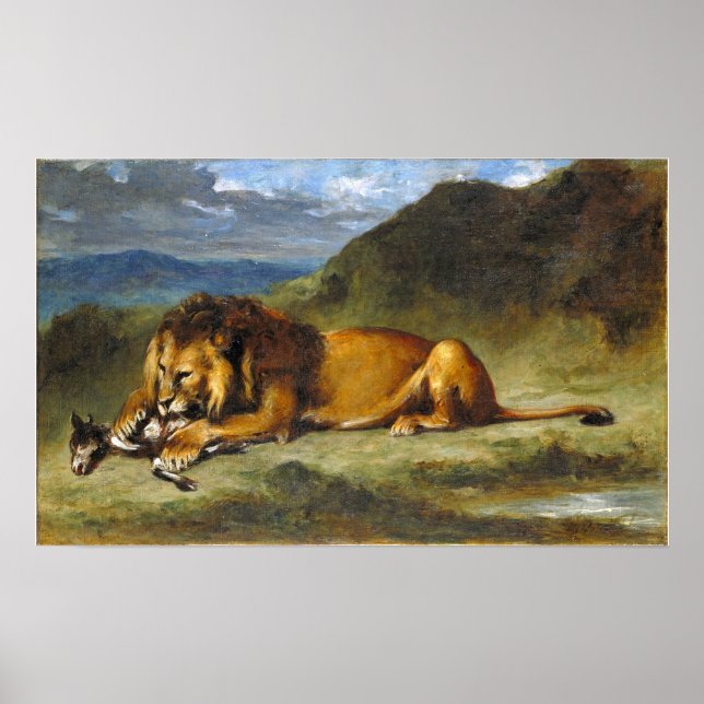 Póster Delacroix - León devorando una cabra (Frente)