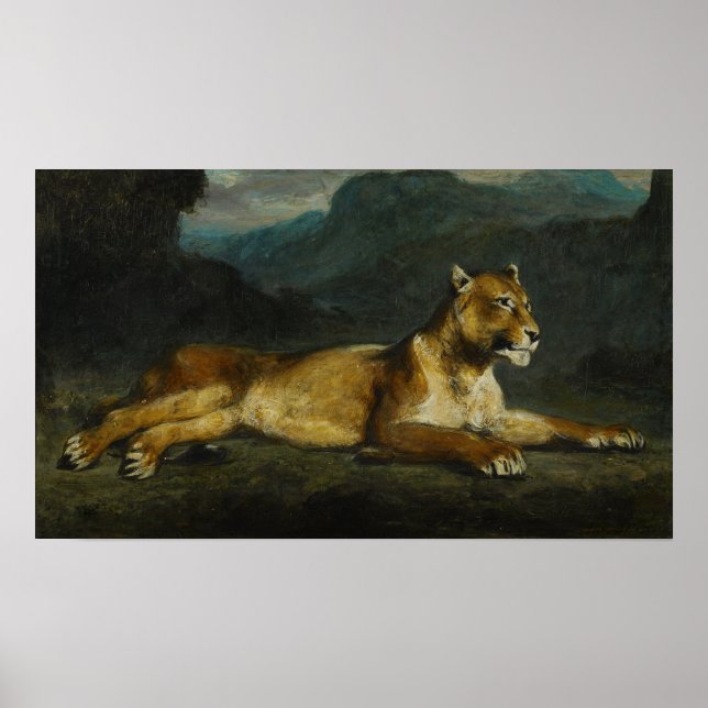 Póster Delacroix - Leona inclinada 1855 (Frente)
