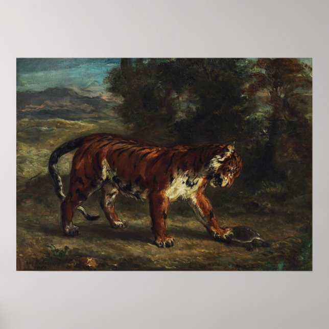 Póster Delacroix - Tigre Jugando Con Una Tortuga (Frente)