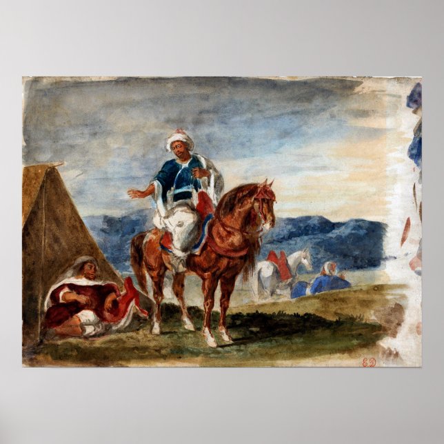 Póster Delacroix - Tres Jinetes Árabes En Un Campamento (Frente)