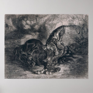 Póster Delacroix - Wild Horse Felled By A Tiger