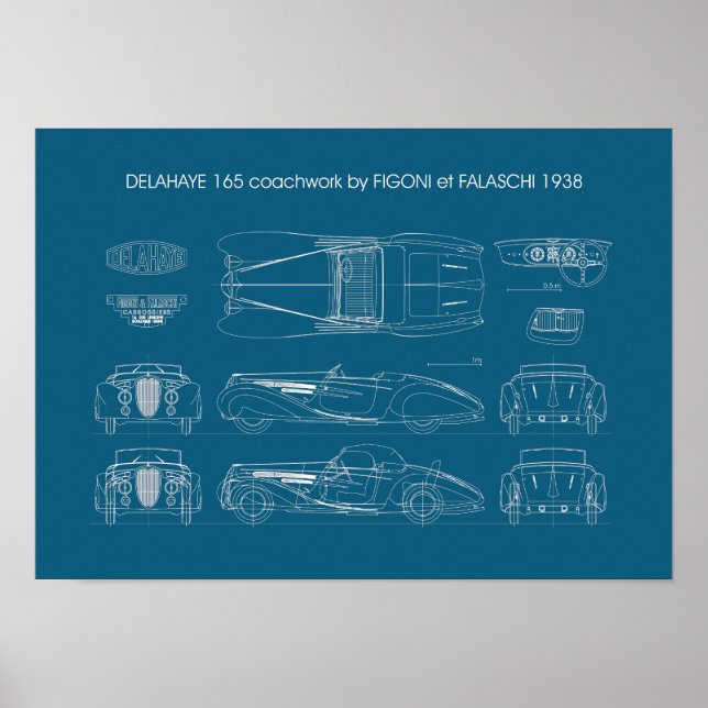 Póster Delahaye 165 Figoni y Falaschi (Frente)