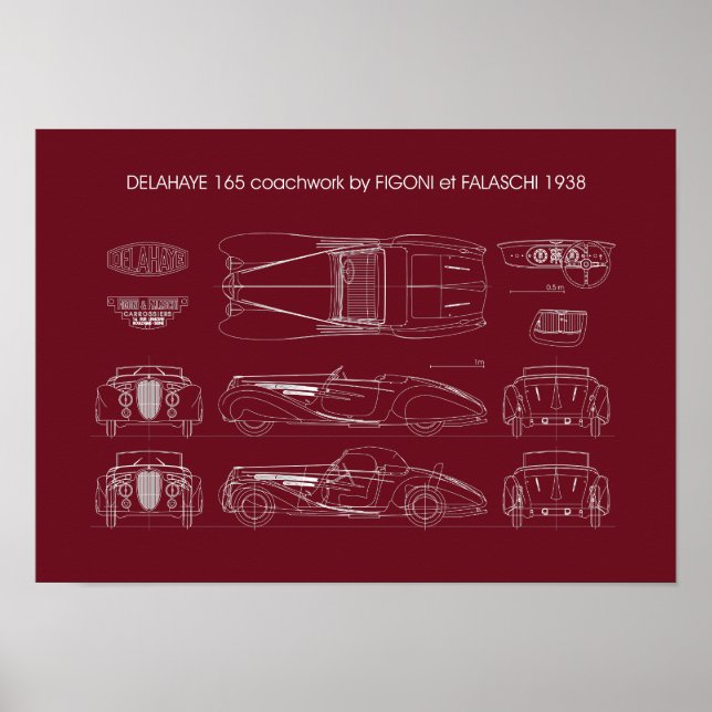 Póster Delahaye 165 Figoni y Falaschi (Frente)