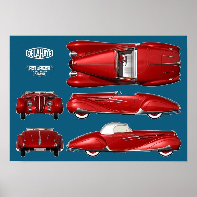 Póster Delahaye 165 Figoni y Falaschi (Frente)
