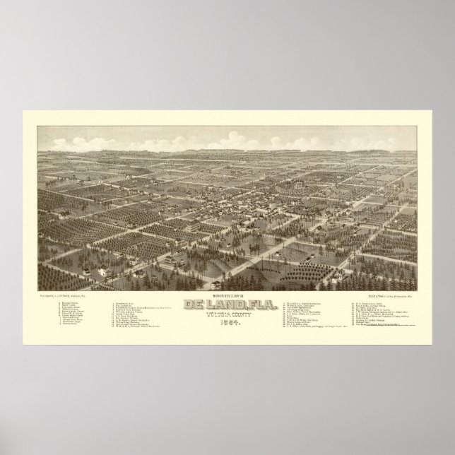 Póster DeLand, FL Panoramic Map - 1884 (Frente)