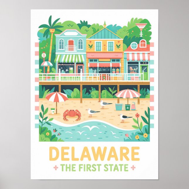 Póster Delaware el primer viaje de verano de Estados Unid (Frente)