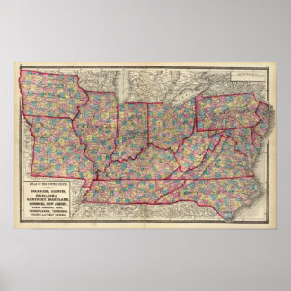 Póster Delaware, Illinois, Indiana e Iowa