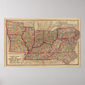 Póster Delaware, Illinois, Indiana, Iowa Carolina del Nor