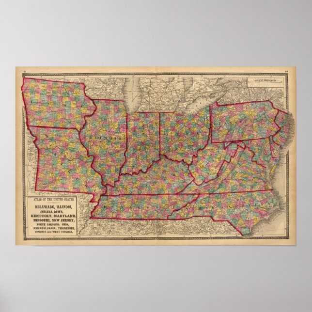 Póster Delaware, Illinois, Indiana, Iowa Carolina del Nor (Frente)
