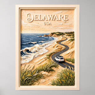 Póster Delaware Viaje Vintage Carretera Costera Texturiza