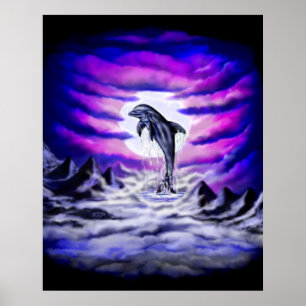 Póster Delfín a la luz de la luna