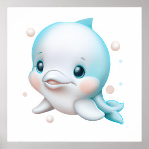 Póster Delfín Bebé Azul Adorable
