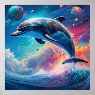 Póster Delfín, fantasía, planetas