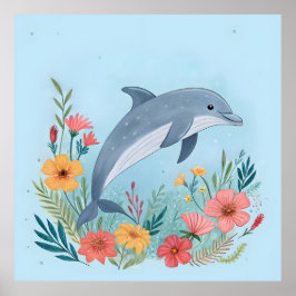 Póster Delfín floral