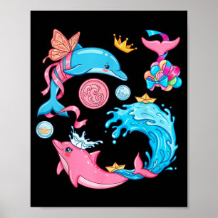 Póster Delfín Hermoso Sirena Kawaii Animales Marinos Océa