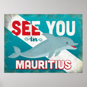 Póster Delfín Mauricio: Viajes retro vintage
