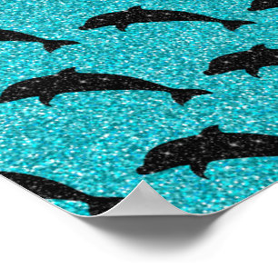Póster Delfín nadando Glitter negro Animales del Océano