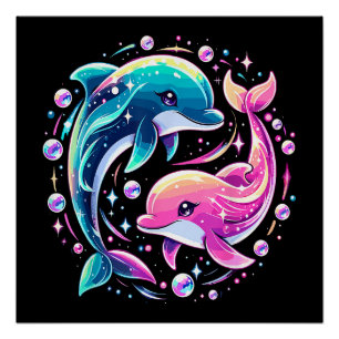 Póster Delfín Oceánico Arte Colorido Amor por Animal Mari