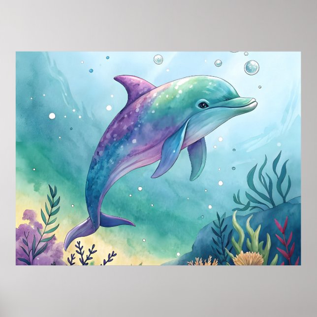 Póster Delfín pintado a la acuarela (Frente)