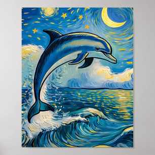 Póster Delfín Postres Noche Estrellada