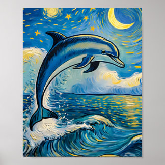 Póster Delfín Postres Noche Estrellada