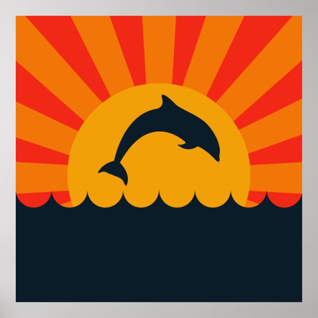 Póster Delfín saltando del ilustracion acuático (Frente)