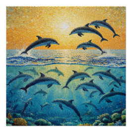 Póster Delfines al atardecer l