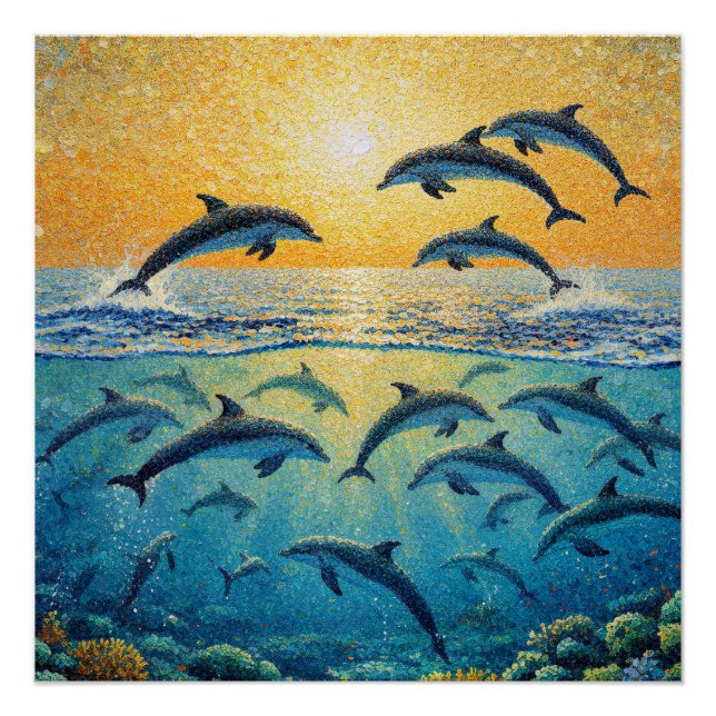 Póster Delfines al atardecer l (Anverso)