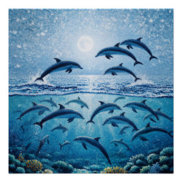 Póster Delfines de Luna Llena