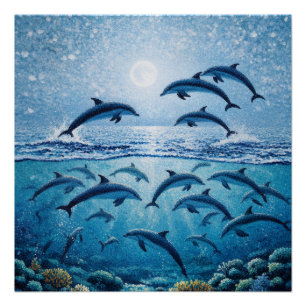 Póster Delfines de Luna Llena