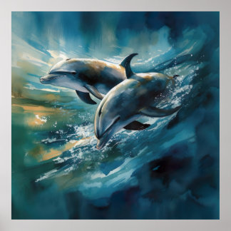 Póster Delfines del océano azul