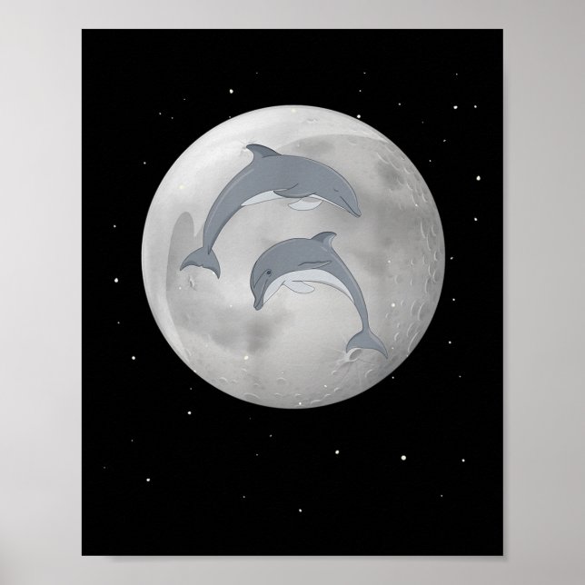 Póster Delfines, delfines estrella lunar, protección ambi (Frente)