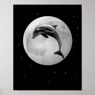 Póster Delfines, Luna Estrellas del Océano, Protección Am