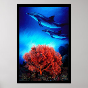 Póster Delfines sobre los corales