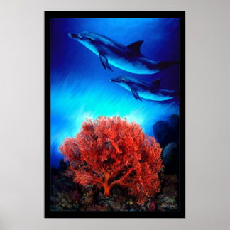 Póster Delfines sobre los corales