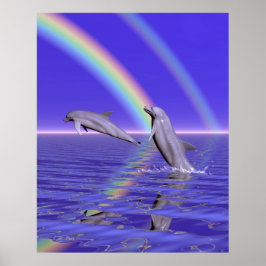 Póster Delfines y arcoiris