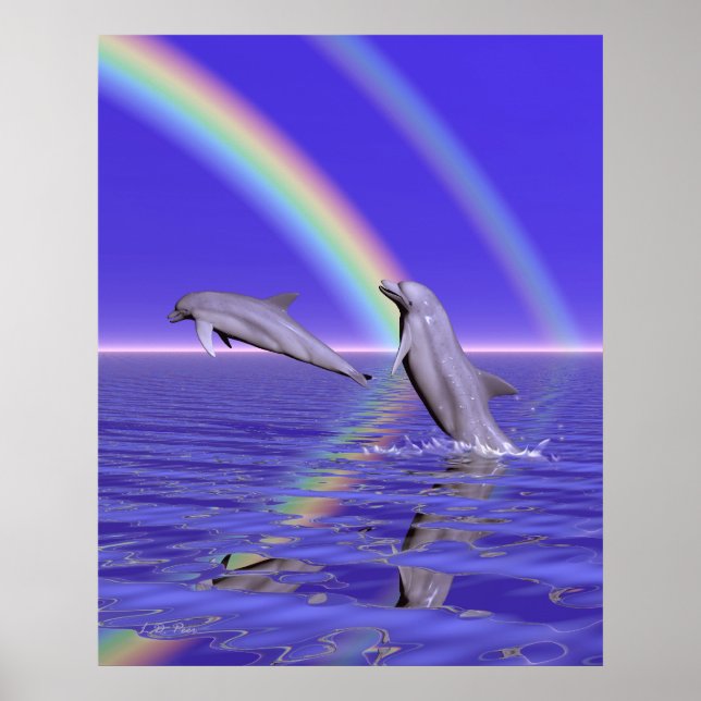 Póster Delfines y arcoiris (Frente)