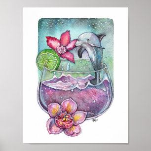 Póster Delfines y orquídeas