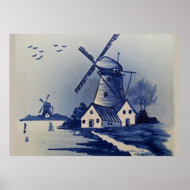 Póster Delft blanco y azul vintage (Frente)