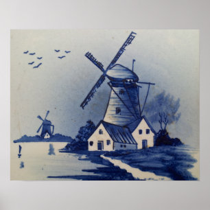 Póster Delft blanco y azul vintage