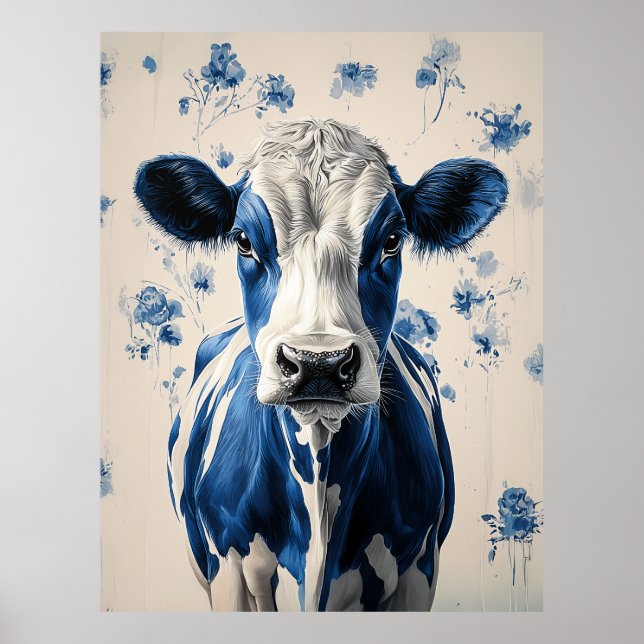 Póster Delft Blue Cow - Un Tributo Artístico Sin Tiempo (Frente)