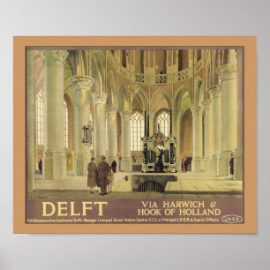 Póster Delft - via Harwich & Hook of Holland