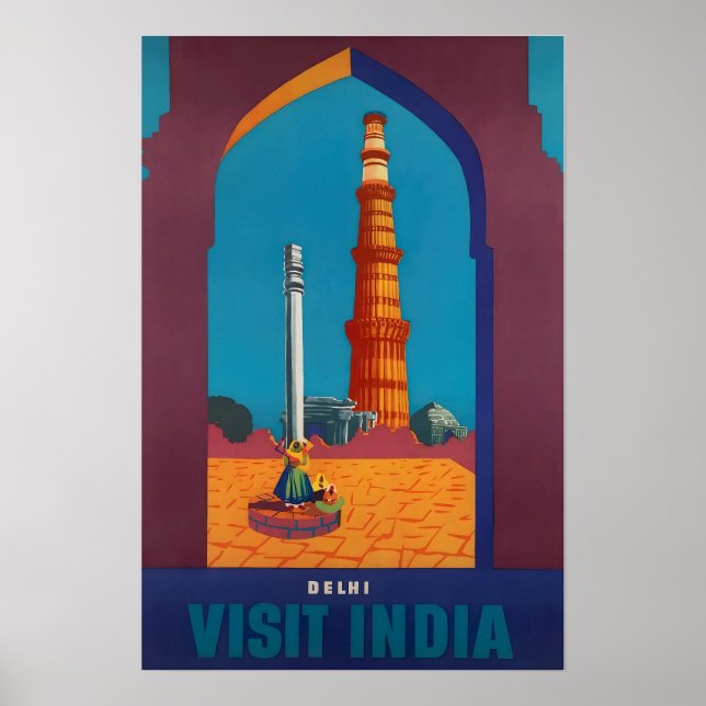 Póster Delhi Art India Travel Poster Indian Print  (Frente)