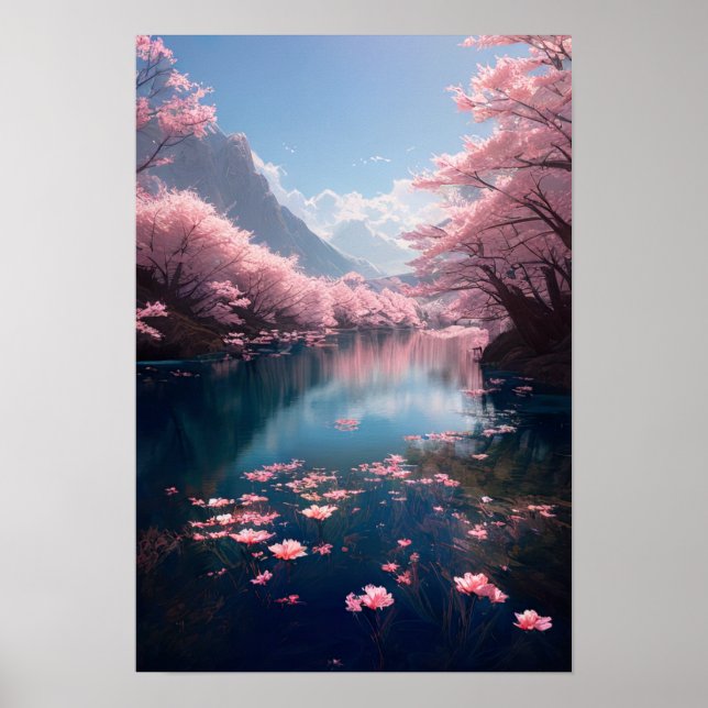 Póster Delicada belleza de flores de cerezo (Frente)