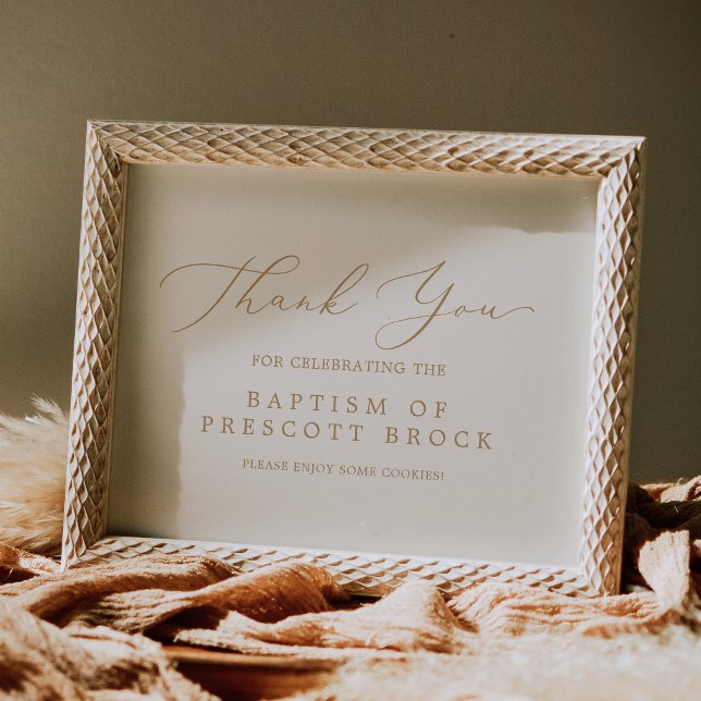 Póster Delicada caligrafía de oro | Cream Baptism Favor (Delicate Gold Calligraphy | Cream Baptism Favor Poster)