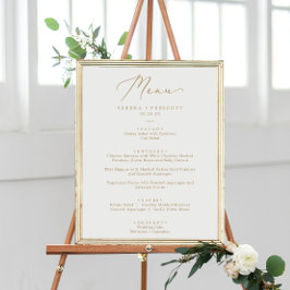 Póster Delicada caligrafía dorada Boda Menú de cena